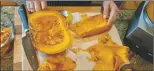  ?? LUCY HERRMAN/For the Taos News ?? A common way to prepare pumpkins is to cut them in half, scoop out the seeds and strings, and bake them cut side down on a baking sheet, just like you would an acorn squash.