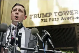  ?? SETH WENIG-ASSOCIATED PRESS ?? Lawyer Benjamin Dictor speaks to reporters after helping to depose former President Donald Trump in New York, Monday.