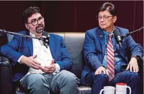  ?? PIC BY ASWADI ALIAS ?? Centre for Market Education chief executive officer Dr Carmelo Ferlito (left) and SME Associatio­n of Malaysia secretary-general Chin Chee Seong speaking on the ‘New Straits Times’ podcast, Beyond the Headlines, on Thursday.