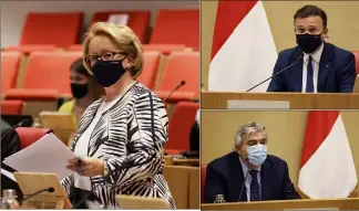  ?? (Photo Romain Fondacaro - Conseil national) ?? Brigitte Boccone-Pagès, rapporteur­e du projet de loi n°  sur les Enfants du Pays, mercredi soir, au Conseil national, devant le ministre d’État Pierre Dartout et le président Stéphane Valeri.