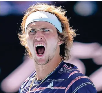  ?? FOTO: DAVE HUNT/DPA ?? Alexander Zverev schreit seine Freude über einen gewonnen Punkt im Viertelfin­ale der Australian Open gegen den Schweizer Stanislas Wawrinka heraus.