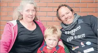  ??  ?? Cancer ride: Peter Dunford, with mum Cara and ex-All Black Josh Kronfeld at the Chopper for Child Cancer bike ride last week. Peter, who is nearly 3, has leukaemia.