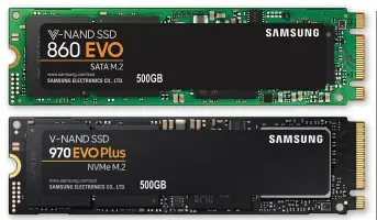  ?? ?? SATA M.2 SSDs have two notches (top), while NVMe versions have one (bottom).