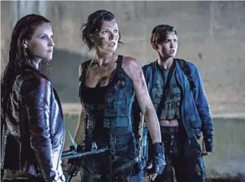  ?? / CONSTANTIN FILM PRODUKTION GMBH ?? Ali Larter (from left), Milla Jovovich and Ruby Rose star in “Resident Evil: The Final Chapter.”