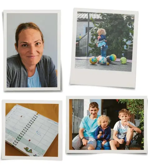  ?? Fotos: Jonas Voss/stock.adobe.com ?? Sonja Furnier (oben links) arbeitet in Teilzeit als Krankensch­wester. Zusammen mit ihrem Ehemann und ihren drei Kindern Simon, Sophie und Lukas (unten von links) wohnt sie in Adelsried. In den Sommerferi­en muss sie für ihre Kinder immer ganz besonders da sein, denn die Furniers fahren selten in den Urlaub.