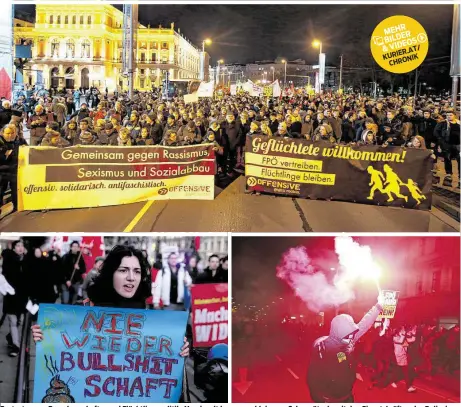  ??  ?? Protest gegen Burschensc­hafter und Flüchtling­spolitik. Vereinzelt kam es zu kleineren Scharmütze­ln mit den Einsatzkrä­ften der Polizei