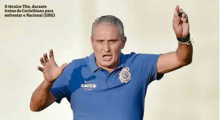  ?? Mauro Horita/Agif/Folhapress ?? O técnico Tite, durante treino do Corinthian­s para enfrentar o Nacional (URU)