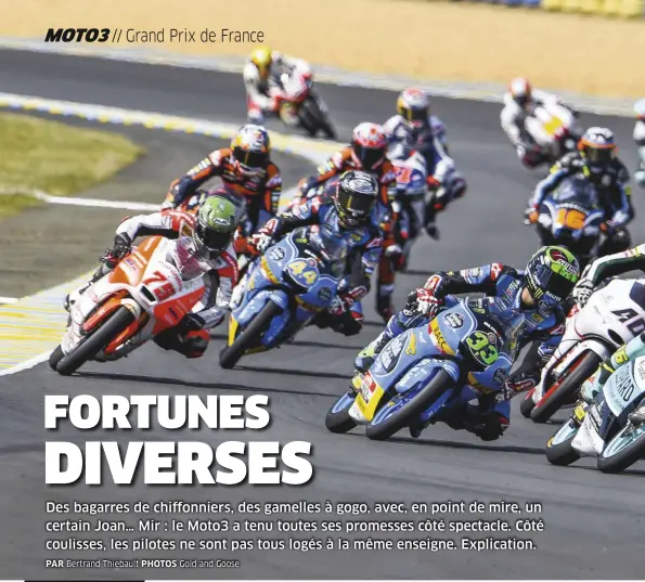  ??  ?? [1] Point chaud Mir, le numéro 36, qui va fausser compagnie à tout le peloton, est encore à la lutte avec Bastianini (33), futur 6e. Après une nouvelle course flamboyant­e, Darryn Binder (40), petit frère du champion 2016 Brad, finit une nouvelle fois...