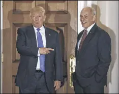  ?? CAROLYN KASTER / AP ?? President-elect Donald Trump meets with retired Marine Gen. John Kelly on Nov. 20 at the Trump National Golf Club Bedminster clubhouse in Bedminster, N.J. Trump picked Kelly to lead the Homeland Security Department, according to those close to Trump.