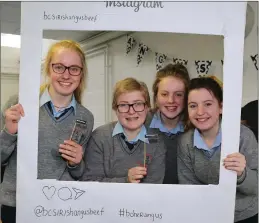  ??  ?? Ciara Linehan, Emma Moynihan, Ellen Daly, and Emma Roche showing their support for all involved in Angus Day at Boherbue Comprehens­ive School.