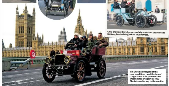  ?? ?? Tim Snowden was glad of the clear conditions – and the lack of congestion – as he powered over Westminste­r Bridge in his 1903 Gladiator on his way to the seaside.