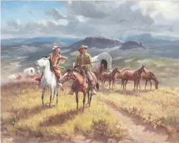  ??  ?? Olaf Wieghorst (1899-1988), Trail West, oil on linen, 24 x 30”. Desert Caballeros Western Museum Collection.