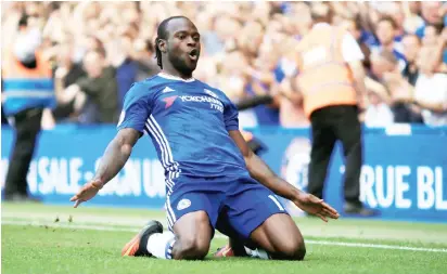  ??  ?? Chelsea’s right wing back, Victor Moses celebrates after scoring a goal