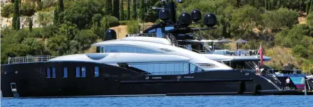  ??  ?? Floating palace: Docked in Corfu, the luxury OKTO yacht accommodat­es 28 and has a pool and a cinema