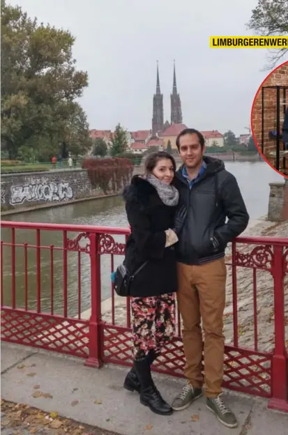  ?? FOTO HBVL ?? Isabella en Thomas aan de Oder, de rivier die door Wroclaw stroomt.