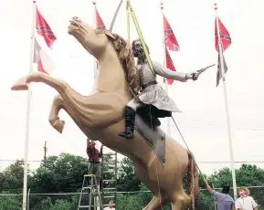  ?? MARK HUMPHREY, / THE ASSOCIATED PRESS ?? This statue of Confederat­e Gen. (and Ku Klux Klan member) Nathan Bedford Forrest stands along Interstate 65 in Nashville, not far from where P.K. Subban plays hockey.