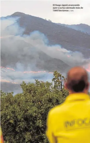  ?? // EFE ?? El fuego siguió avanzando ayer y ya ha calcinado más de 7.800 hectáreas