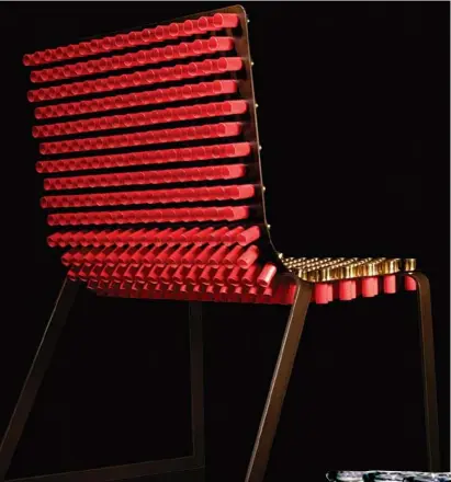  ??  ?? Go balistic with this hot seat, by Broklyn- based Alexander Reh, made from used shotgun shels