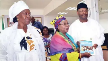  ?? Photo: Felix Onigbinde ?? From right: Chairman, Independen­t National Electoral Commission (INEC), Prof. Mahmood Yakubu; 1st Vice President, ECOWAS Network of Women in Parliament Associatio­n, Rep. Aissata Daffe; and 2nd Vice President, Rep. Pinto Camara, during a visit to INEC...