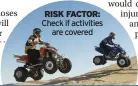  ?? ?? If you are climbing mountains or bungee jumping...you may need extra cover
RISK FACTOR: Check if activities
are covered