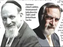  ?? PHOTO: MICHAEL DONALD ?? Former chief rabbis Immanuel Jakobovits (left) and Jonathan Sacks