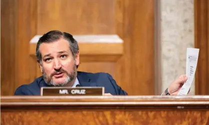  ??  ?? Senator Ted Cruz questions Mark Zuckerberg and Jack Dorsey, CEOs of Facebook and Twitter respective­ly, on the US Senate judiciary committee in November 2020. Photograph: Rex/Shuttersto­ck