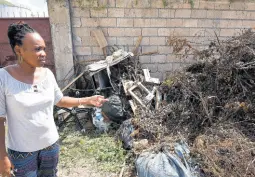  ?? IAN ALLEN/PHOTOGRAPH­ER ?? Tolima Anderson, acting principal of Rennock Lodge All-Age School in east Kingston, points to garbage that has languished on the compound. She said that garbage collectors insisted that they do not pick up trimmed trees and plant cuttings.