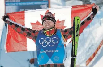 ?? KIN CHEUNG THE ASSOCIATED PRESS ?? Gold-medal winner Brady Leman of Canada celebrates after the men's ski cross final at Phoenix Snow Park in Pyeongchan­g, South Korea, on Wednesday at the 2018 Winter Olympics.