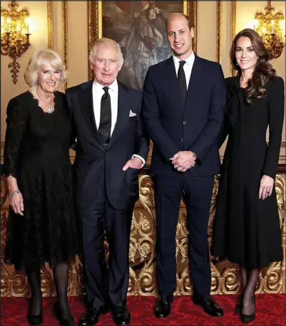  ?? ?? turning over a new leaf: The newly released first offical portrait of the new King Charles III at the start of his reign with Queen Consort Camilla and Prince and Princess of Wales William and Kate