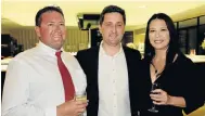  ?? Picture: SALVELIO MEYER ?? GOOD COMPANY: Kobus Schoeman, left, Pieter Rademeyer and Marli Vorster attended the Alliance Francaise’s Four Hands dinner last weekend which concluded the cultural associatio­n’s annual So Chef! programme