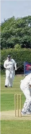  ??  ?? Marple’s Andrew Hall on his way to a magnificen­t 109 against Grappenhal­l