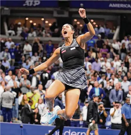  ?? Charles Krupa/Associated Press ?? Caroline Garcia celebrates after defeating Coco Gauff 6-3, 6-4 in the quarterfin­als of the U.S. Open on Tuesday in New York.