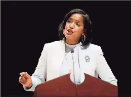  ?? Jim Shannon / Associated Press ?? In this May 14, 2018 file photo, candidate Jahana Hayes addresses the state Democratic convention in Waterbury.