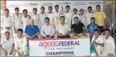  ?? HT PHOTO ?? Dilip Vengsarkar (centre) with Gaud Saraswat CC players who won the Under-14 Ageas Federal Insurance Cup.