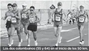  ?? RAFAEL POLO ?? Los dos colombiano­s (55 y 64) en el inicio de los 50 km.