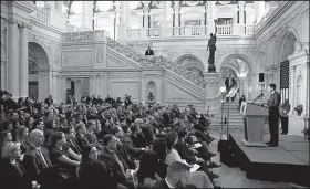  ?? AP/CAROLYN KASTER ?? “Our complex problems are absolutely solvable,” House Speaker Paul Ryan says Wednesday in his farewell speech at the Library of Congress in Washington.