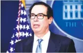  ?? AP FILE PHOTO/ALEX BRANDON ?? Treasury Secretary Steven Mnuchin speaks about the coronaviru­s in the James Brady Press Briefing Room of the White House in Washington.