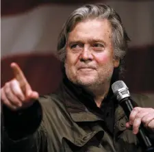  ??  ?? Former White House chief strategist Steve Bannon speaks during a Republican campaign for Judge Roy Moore this month