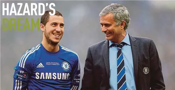  ??  ?? Jose Mourinho (right) and Eden Hazard won the Premier League title in the 2014/15 season with Chelsea.