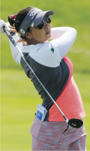  ?? DAVE CHIDLEY / THE CANADIAN PRESS ?? Brittany Marchand of Orangevill­e, Ont. finished in a tie for 46th at the LPGA Classic at Whistle Bear Golf Club in Cambridge, Ont.