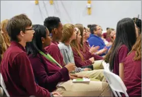  ?? MARIAN DENNIS – DIGITAL FIRST MEDIA ?? Students at the Renaissanc­e Academy Charter School listen intently at a presentati­on celebratin­g Black History Month Wednesday. The school invited author MK Asante to talk about his best-seller and the importance of Black History Month.