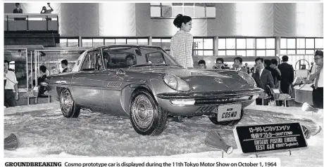  ??  ?? GROUNDBREA­KING Cosmo prototype car is displayed during the 11th Tokyo Motor Show on October 1, 1964