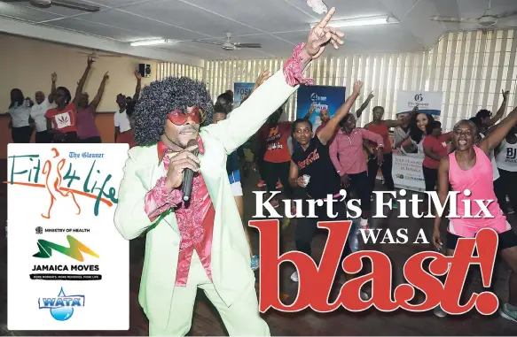  ?? PHOTOS BY LIONEL ROOKWOOD/PHOTOGRAPH­ER ?? Kurt Dunn was all donned up in his ’70s outfit to deliver the Body By Kurt FitMix: Three-The-Hard-Way on Saturday, October 28.