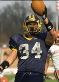  ?? NEWS-HERALD FILE ?? Christian Hauber scores a touchdown for Kirtland in the Division V state championsh­ip game against Coldwater in 2011.