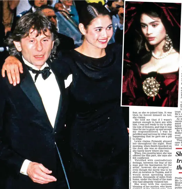  ?? ?? Big-screen debut: Charlotte Lewis with Roman Polanski at the Cannes Film Festival in 1988 and, inset, in the movie Pirates