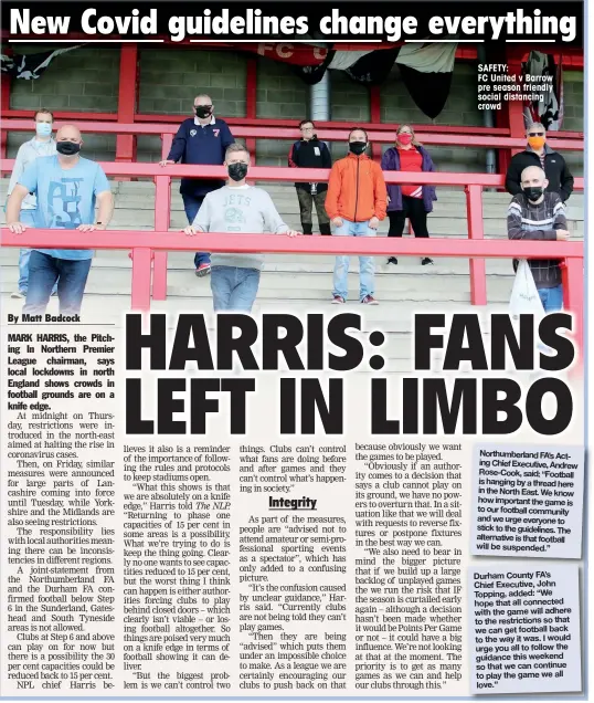  ??  ?? SAFETY:
FC United v Barrow pre season friendly social distancing crowd