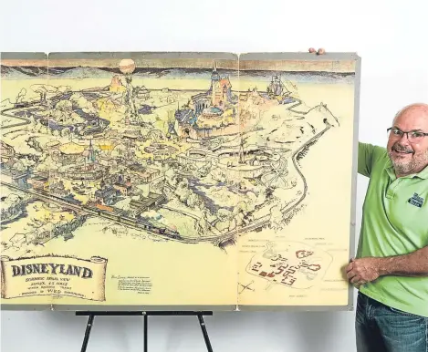  ??  ?? WALT Disney’s original concept art for Disneyland is to be auctioned.
The hand-drawn map shows how many of Disney’s ideas came to fruition and reveals how much the park has grown since it opened in 1955.
Tomorrowla­nd was originally going to be called...