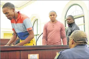  ?? Picture: RANDELL ROSKRUGE ?? ROBBERY SUSPECTS: The men who appeared at the Fort Beaufort court yesterday are, from left, Anele Dangala, Thobani Maduduma and Luthando Klaas. They allegedly robbed a cash-in-transit van about to load cash at an ATM in the town on Tuesday