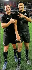  ??  ?? 100 PER CENT: Ryan Crotty and Rieko Ioane celebrate New Zealand ‘s Championsh­ip