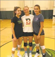  ?? David Fierro / Hearst Connecticu­t Media ?? From left to right, Megan Belcastro, Catherine Burns and Valeska Lasky are captains of the Greenwich Academy volleyball team.